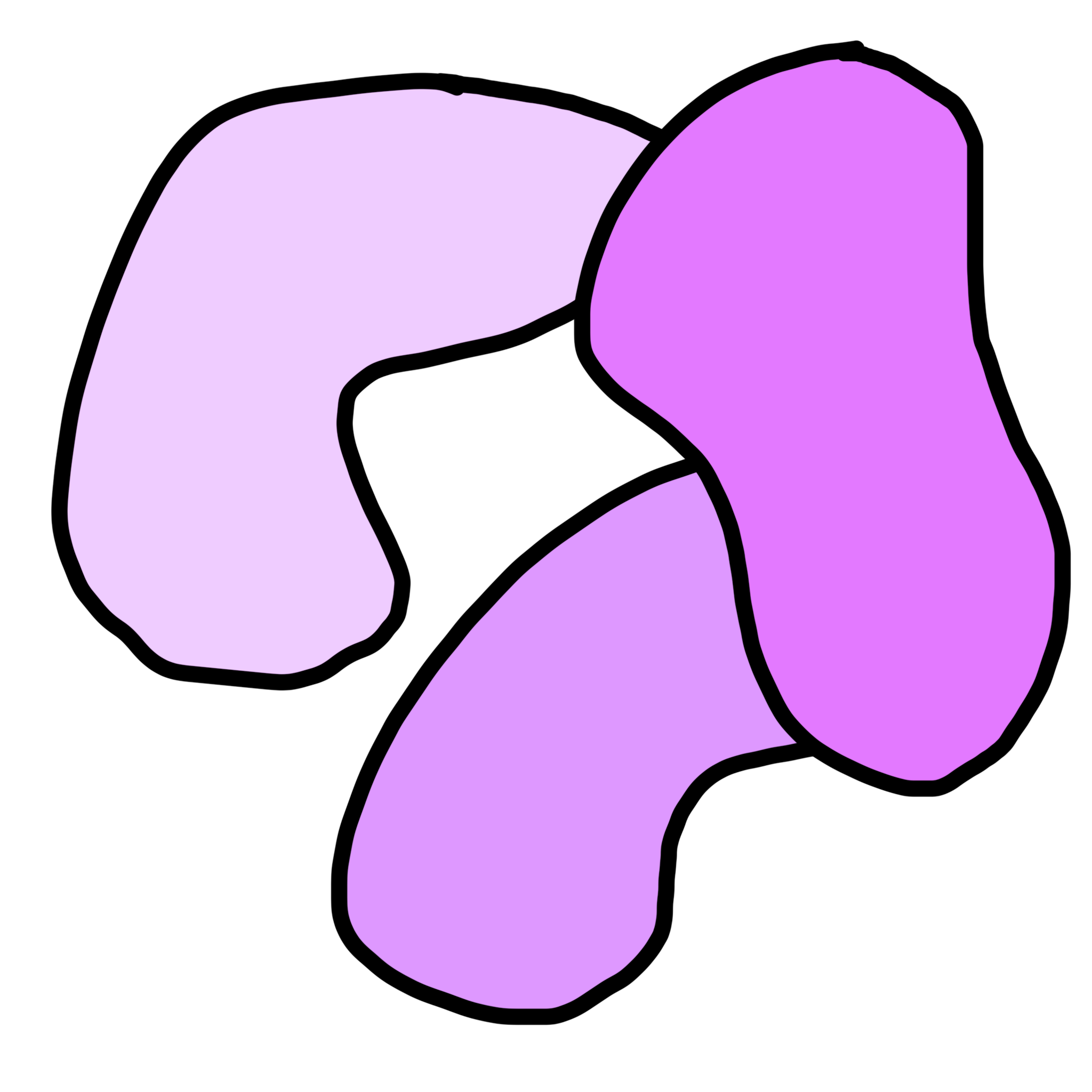 A drawing of three blobs in different shades of pink